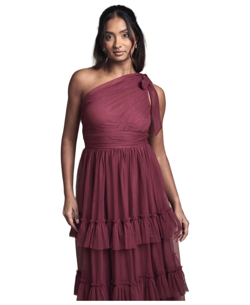 Women's Pleated One Shoulder Tiered Maxi Dress