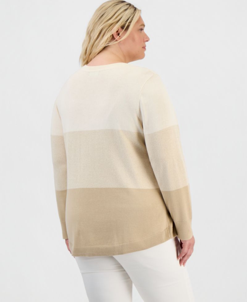Petite Cotton Colorblocked Curved-Hem Sweater