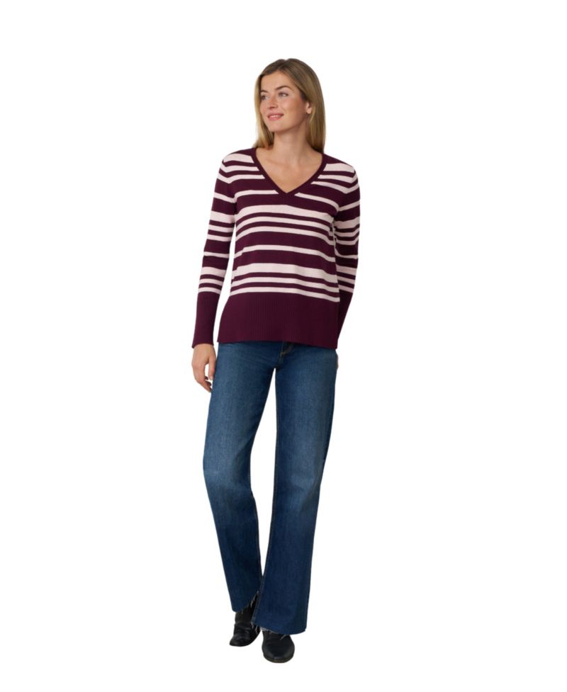 Women's Textured Stripe V-Neck Long-Sleeve Sweater