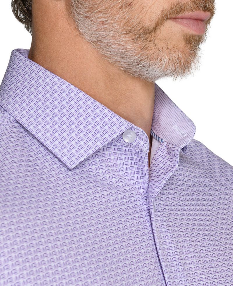 Men's Slim Fit 4-Way Stretch Print Dress Shirt
