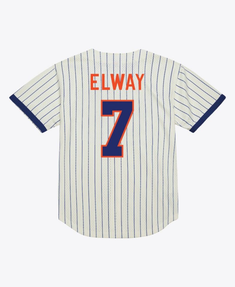 Men's John Elway Cream Denver Broncos Name & Number Mesh Fashion Jersey