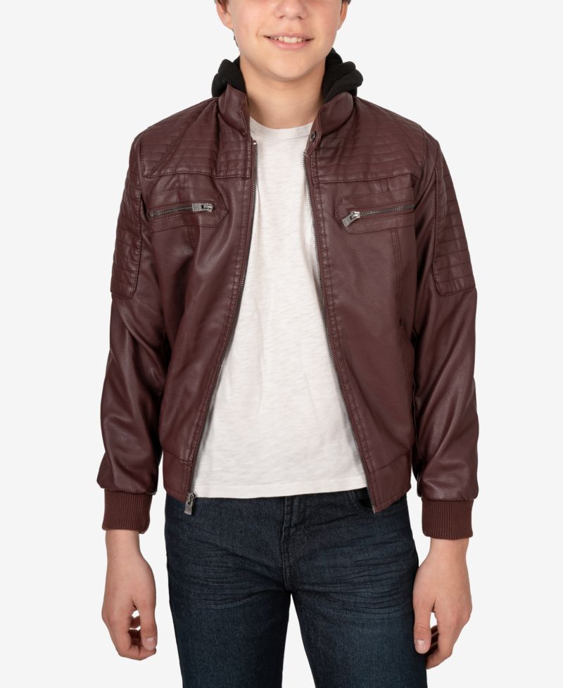 XRAY Boy's Lined PU Jacket With Knit Hood
