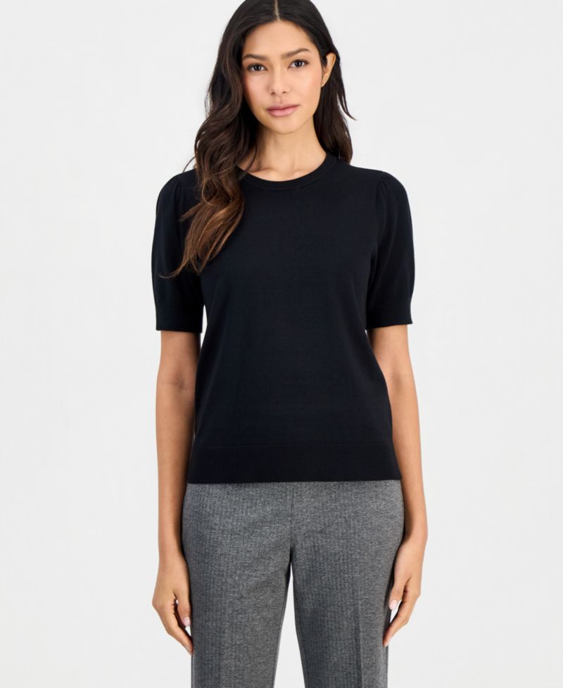 Petite Puff-Sleeve Crewneck Sweater