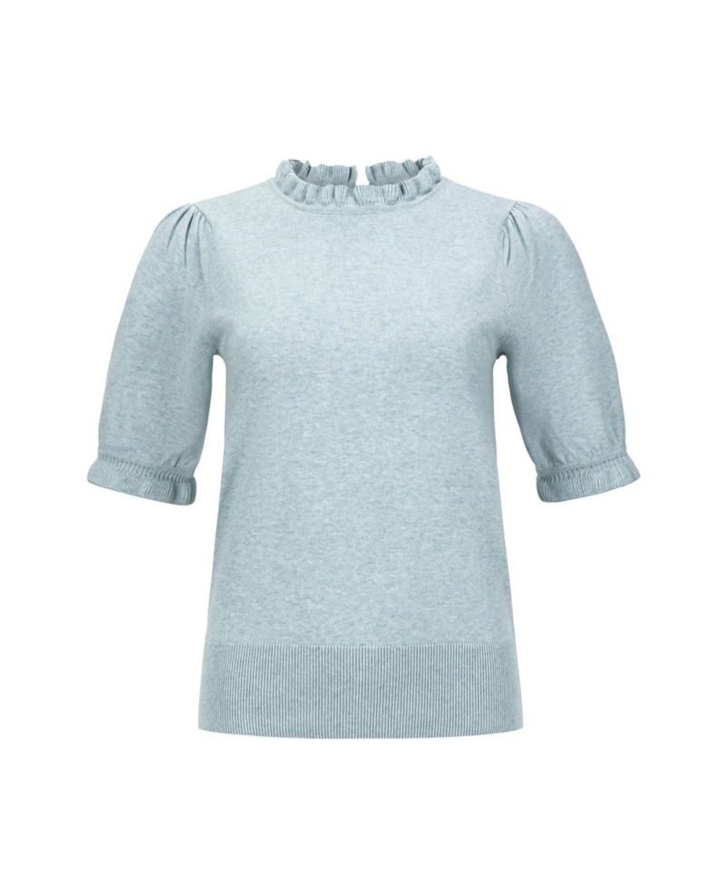 Women's Hope and Henry Organic Puff Sleeve Ruffle Edge Sweater