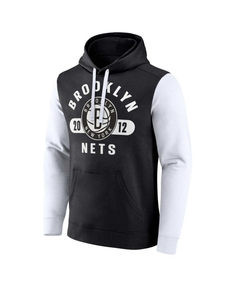 Men's Black/White Brooklyn Nets Attack Colorblock Pullover Hoodie