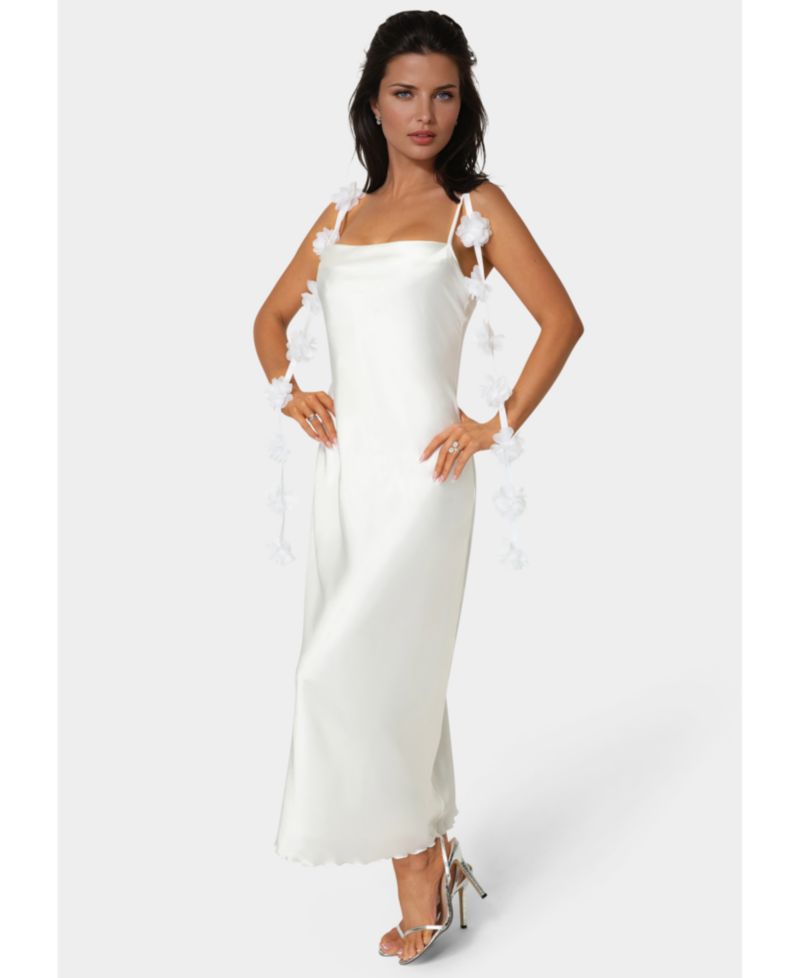 Women's Cascading Floral Satin Maxi Dress