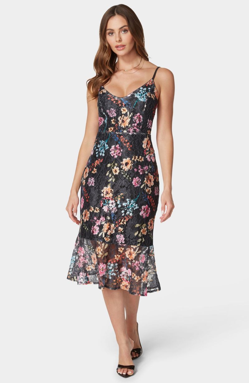 Women's Printed Lace Midi Dress