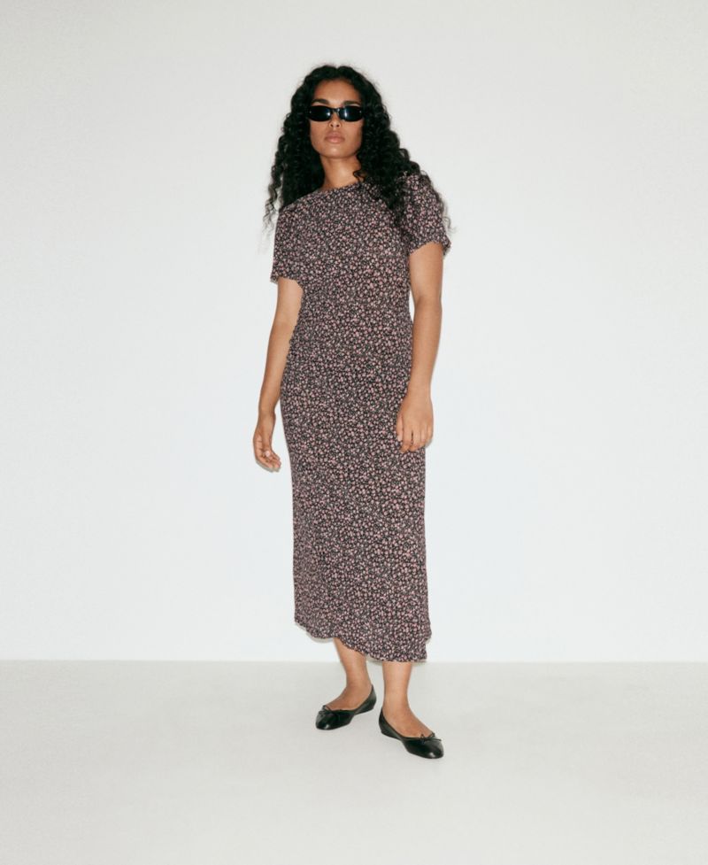 Women's Floral Midi Draped Detail Dress