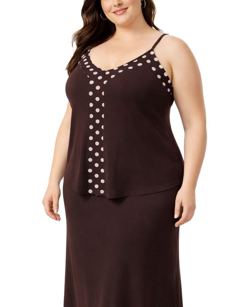 Plus Size Polka Dot Mesh Panel Cami Top