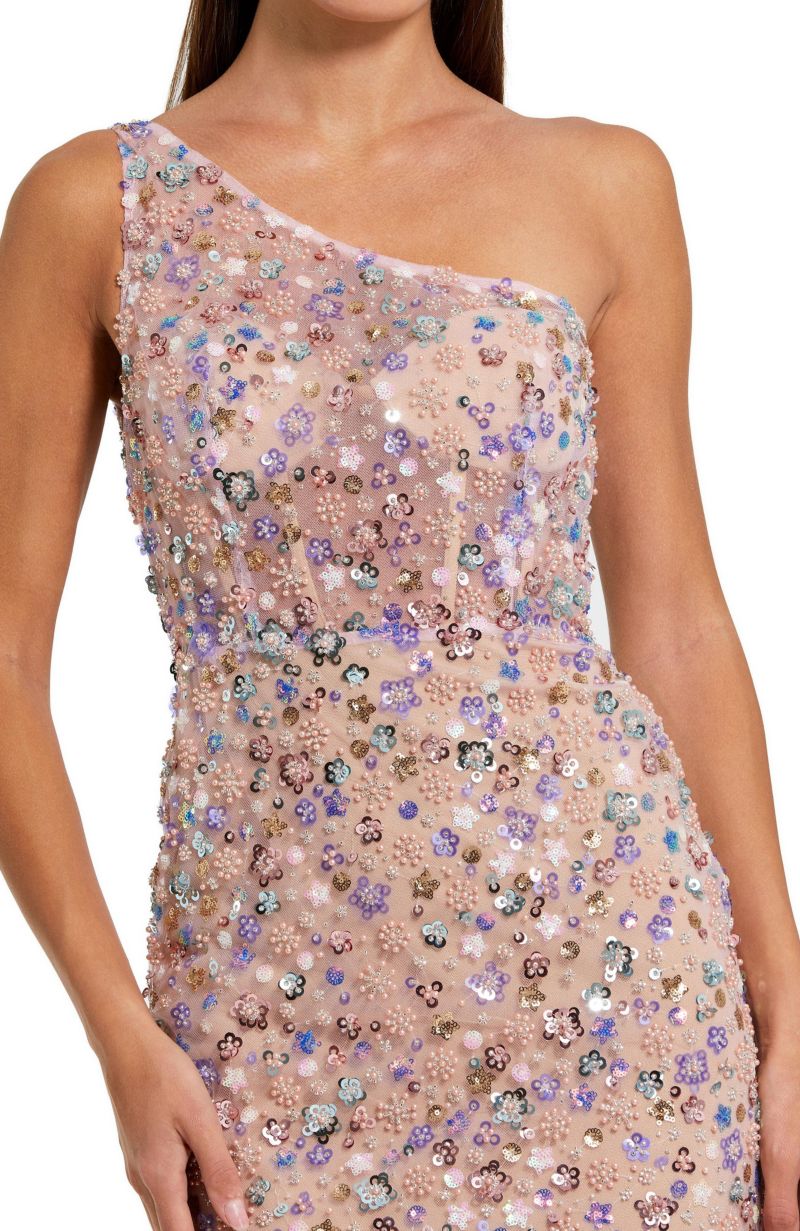 Women's Floral Embellished One Shoulder Gown