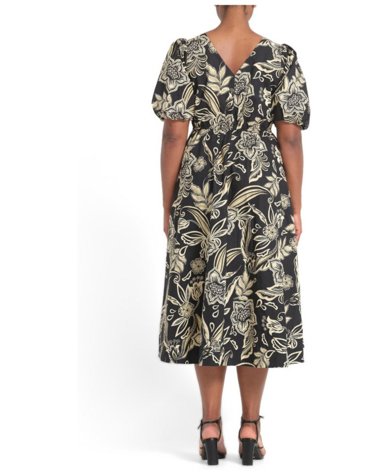 Plus Size Kelsie Empire-Waist Floral-Print Midi Dress