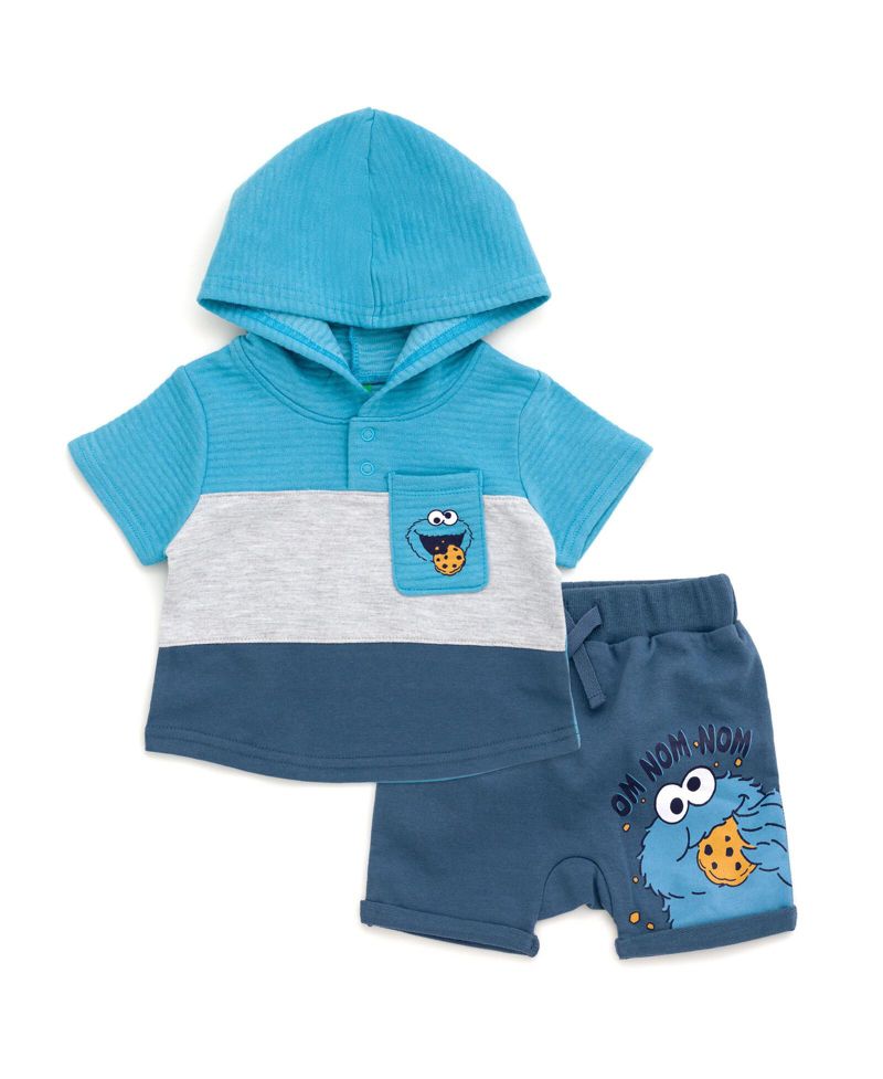 Baby Boys Cookie Monster Pullover Hoodie and French Terry Shorts