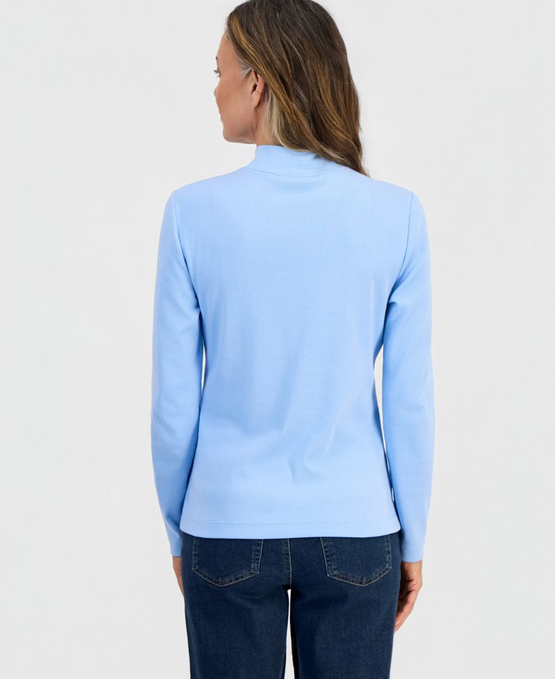 Petite Mock-Neck Cotton Long-Sleeve T-Shirt