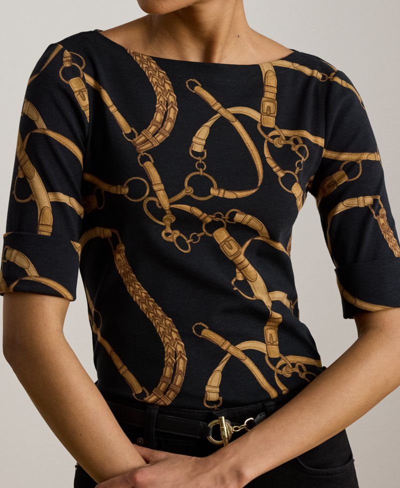 Petite Boat Neck Belting Print T-Shirt
