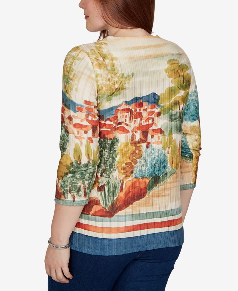 Women's Knit Crew Neck 3/4-Sleeve Top