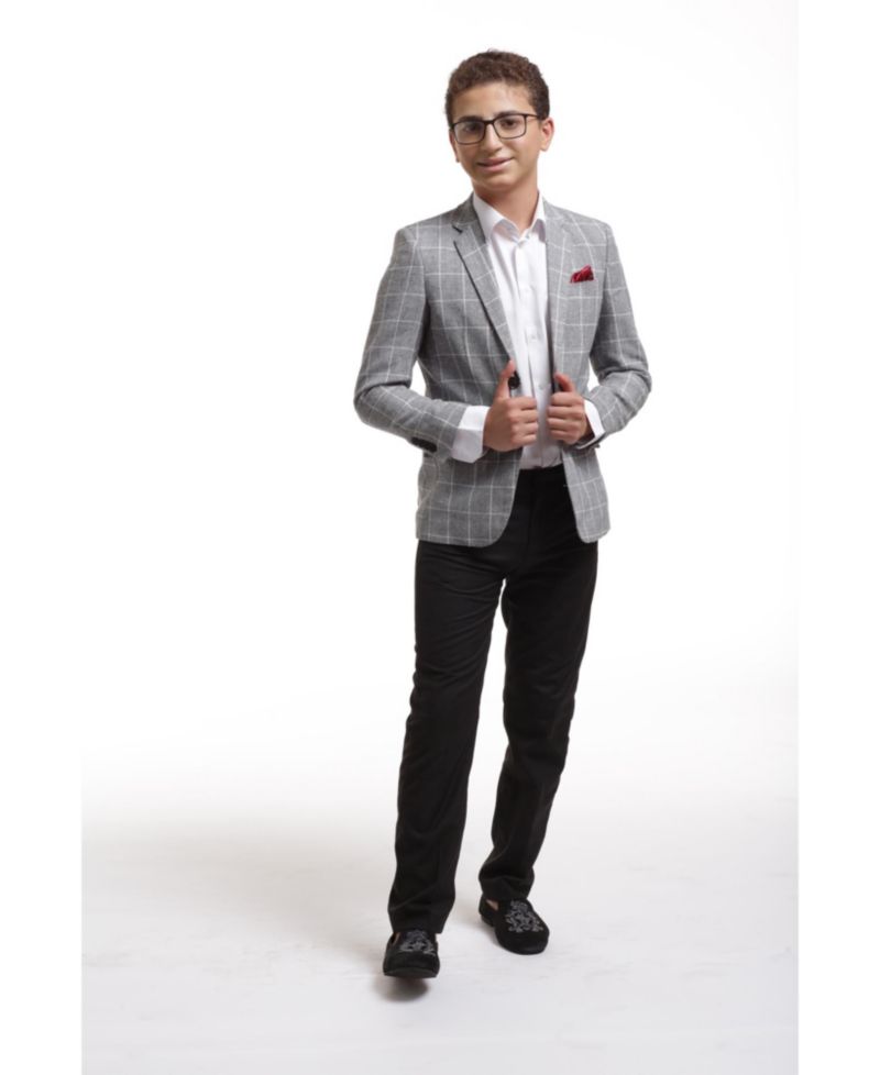 Boys Black Slim Fit Checked Blazer