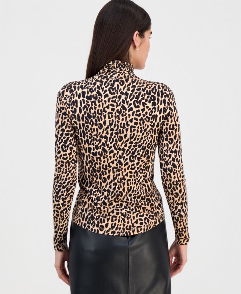 Women's Printed Shirred Turtleneck Top