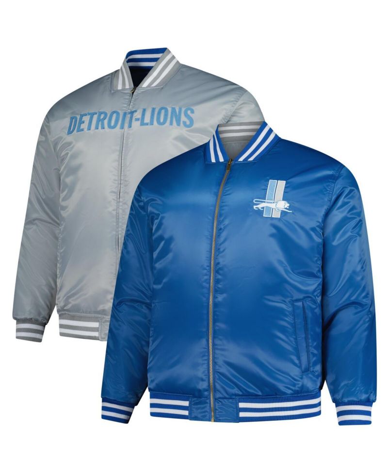 Men's Blue/Silver Detroit Lions Big & Tall Throwback Reversible Full-Zip Jacket