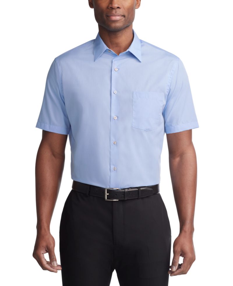 Men's Regular Fit Poplin Short Sleeve Dress Shirt