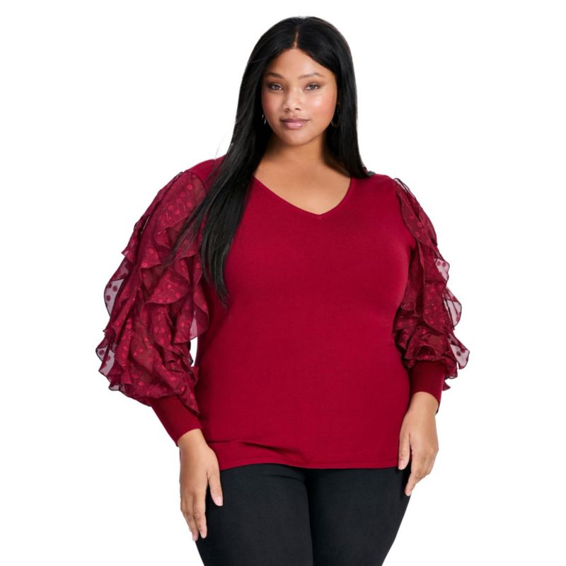 Women's Plus Size Frill Sleeve Sweater