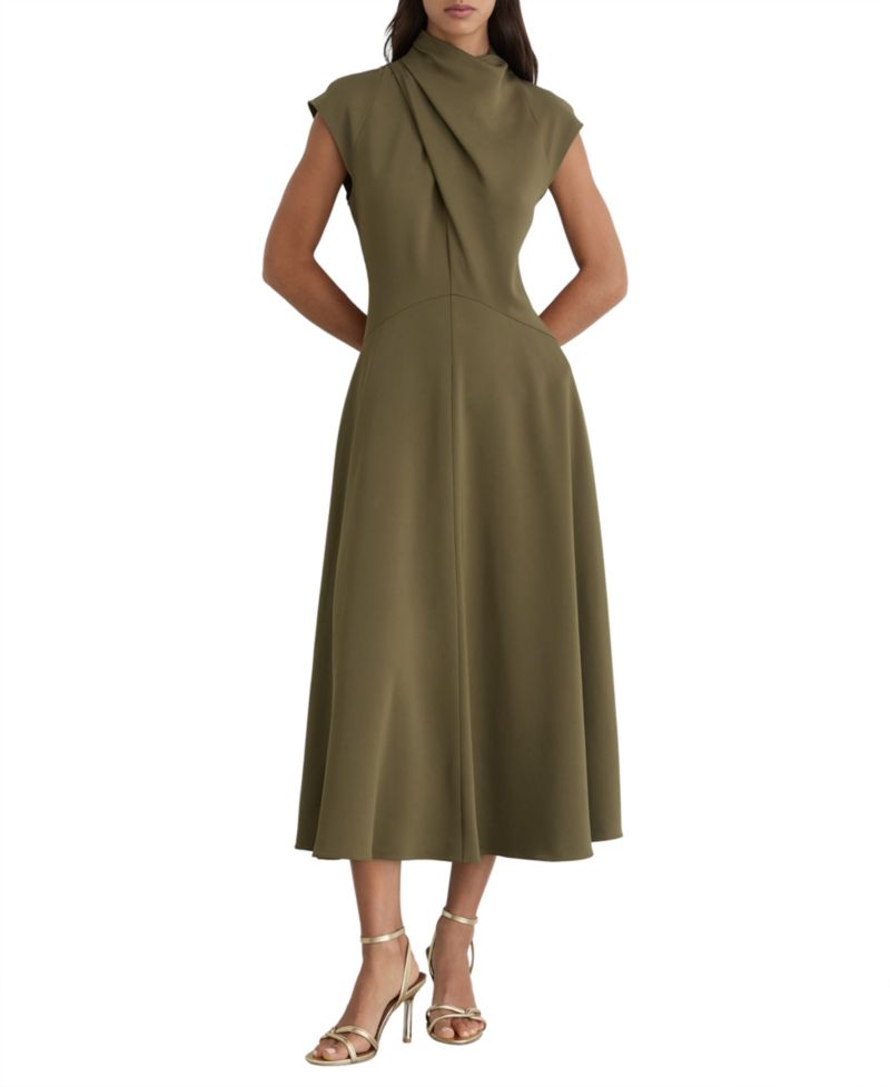 Women's High-Neck A-Line Sleeveless Midi Dress