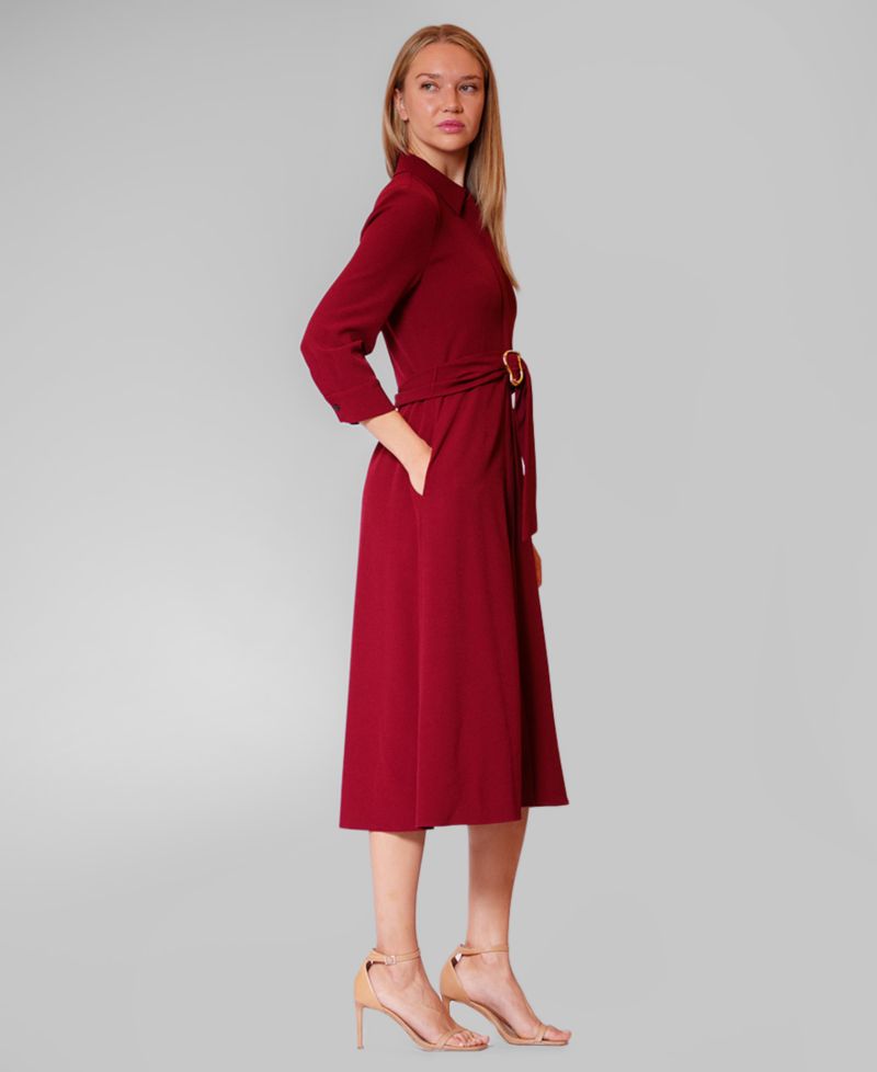 Women's Long-Sleeve Belted Shirt Dress
