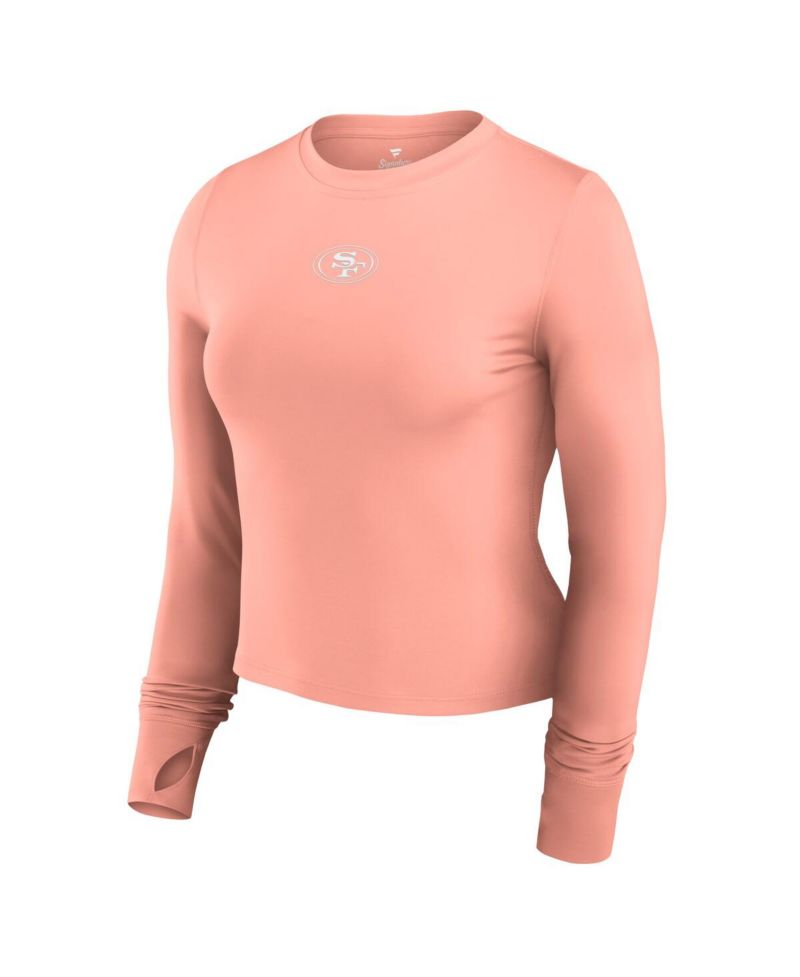 Women's Coral San Francisco 49ers Studio Fitted Long Sleeve Gym Top