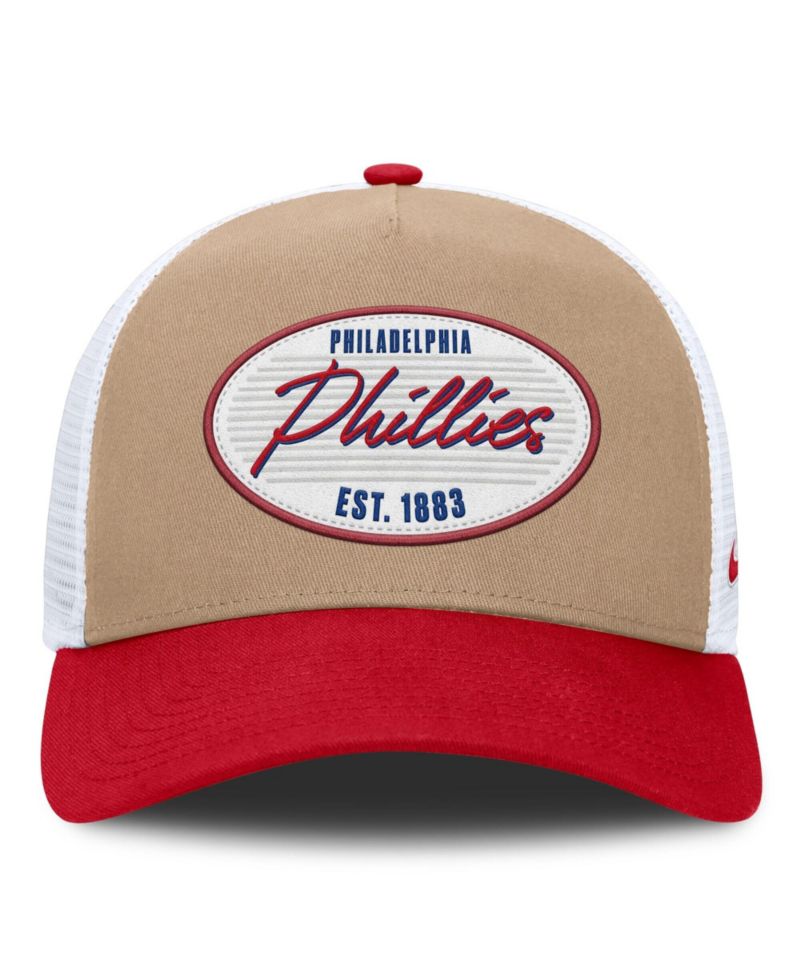 Men's Khaki/Red Philadelphia Phillies Rise A-Frame Trucker Adjustable Hat