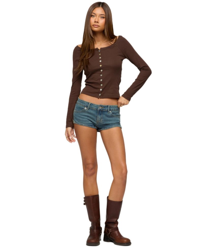 Women's Cameo Boat Neck Button Up Top