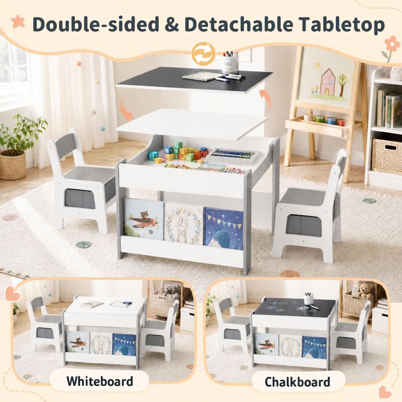 Ages 3-6 Reversible Chalkboard-Whiteboard Activity Table with Storage, 5-Piece Set