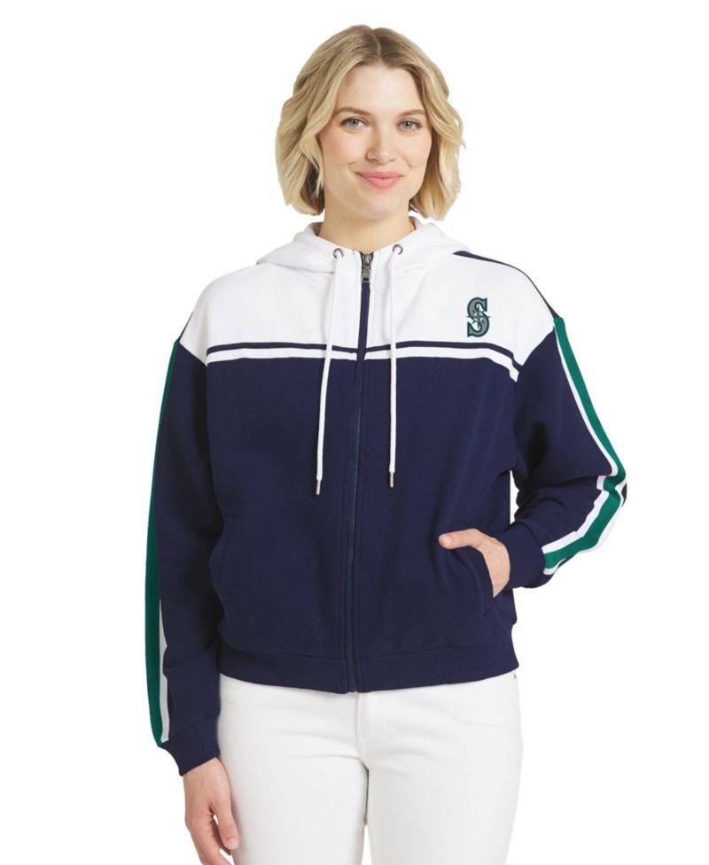 Women's Navy/White Seattle Mariners Color Blocked Full-Zip Hoodie