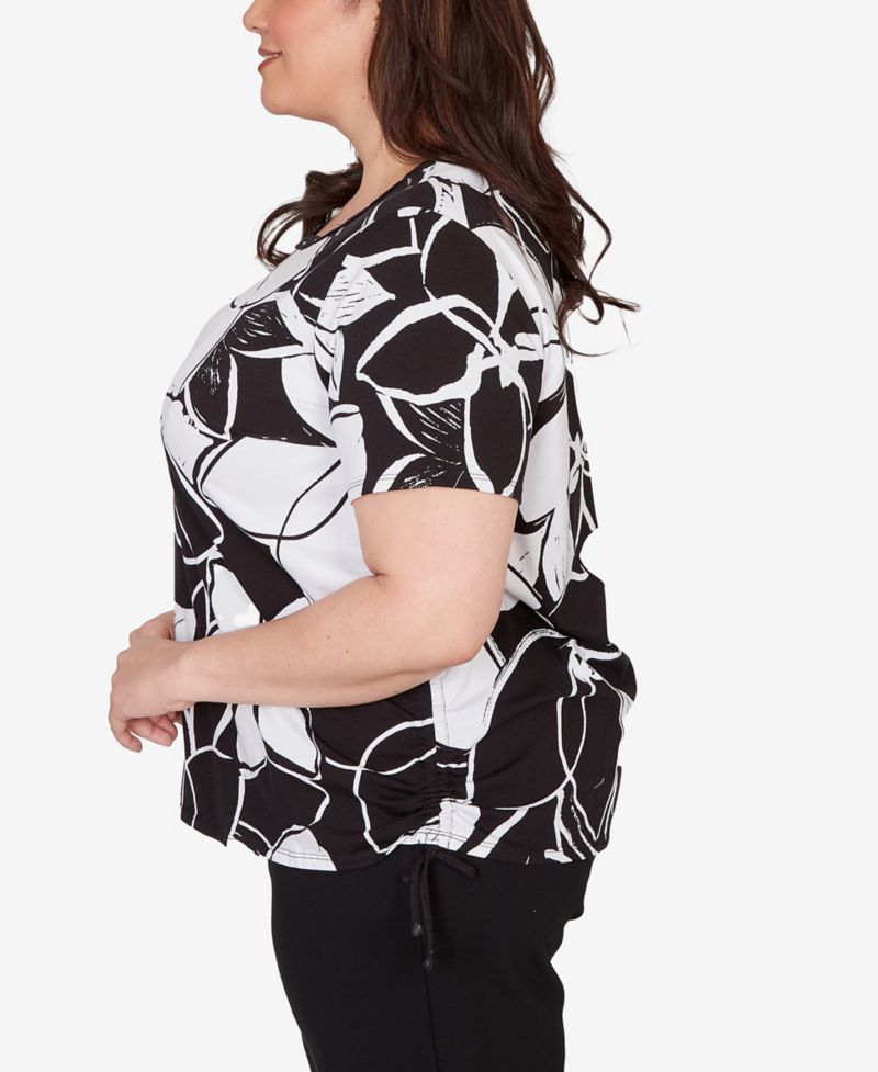 Plus Size Abstract Floral Embellished Side Tie T-Shirt