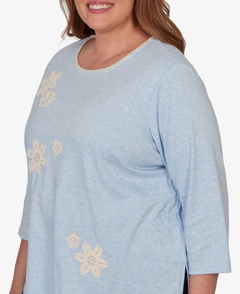Plus Size Camden Market Floral Stitches Heathered Knit Top