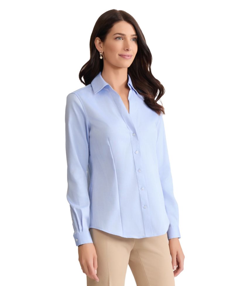 Petite Easy Care Button Up Long Sleeve Blouse
