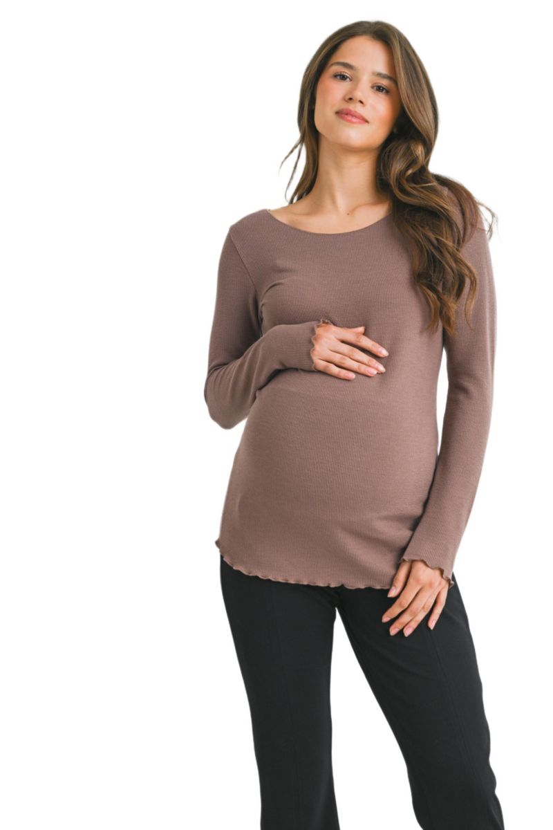 Women's Ribbed Long Sleeve Scoop Neck Maternity Top