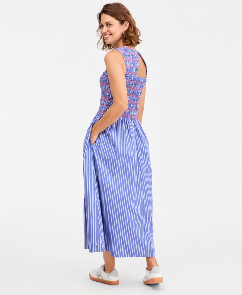 Women's Cotton Smocked Striped Maxi Dress
