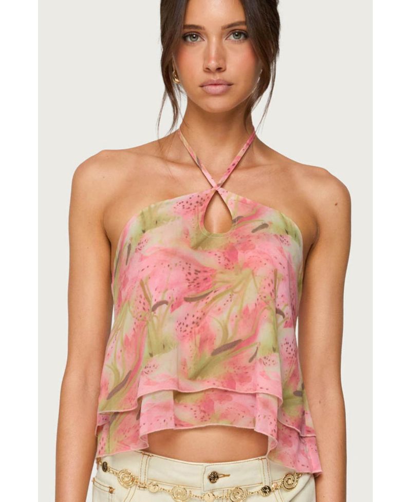 Women's Dragon Lily Layered Chiffon Halter Top