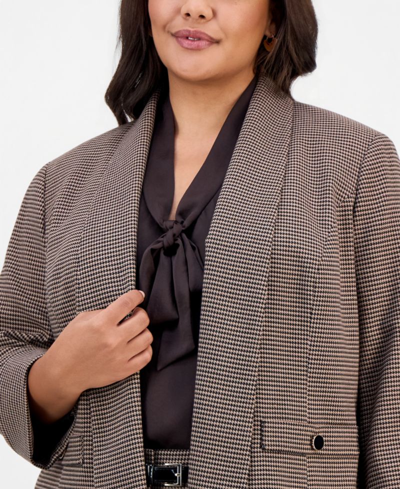 Plus Size Shawl Collar Houndstooth Blazer
