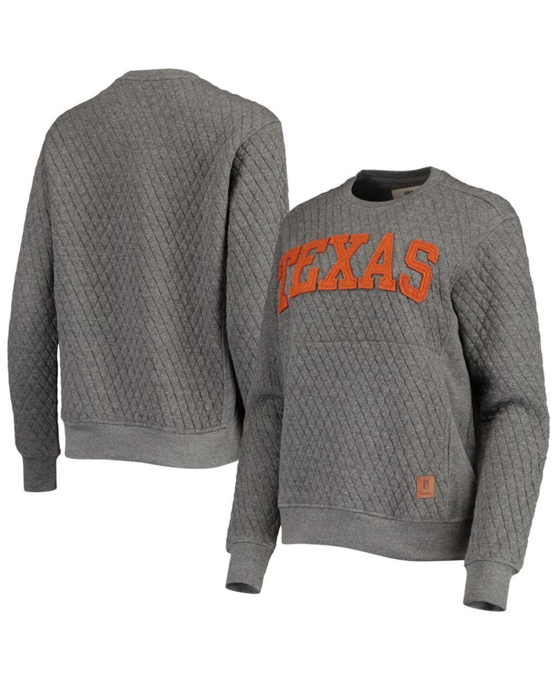 Women's Heather Charcoal Texas Longhorns Moose Quilted Pullover Sweatshirt