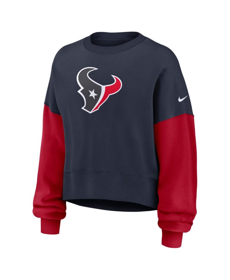 Women's Navy Houston Texans Oversized Color-Block Pullover Sweatshirt