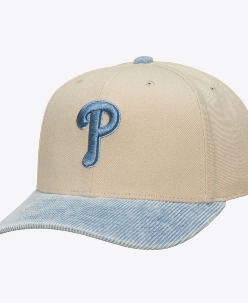Men's Cream/Light Blue Philadelphia Phillies Washed Corduroy Pro Crown Snapback Hat