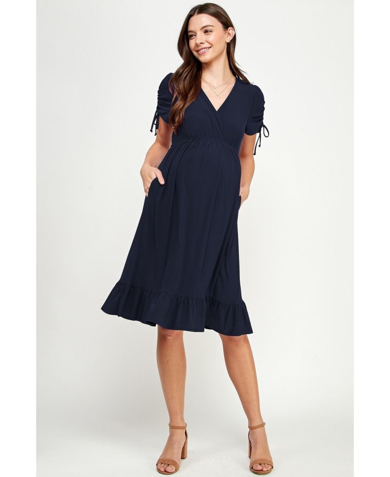 Women's Faux Wrap Flowy Nursing Dress with Pockets