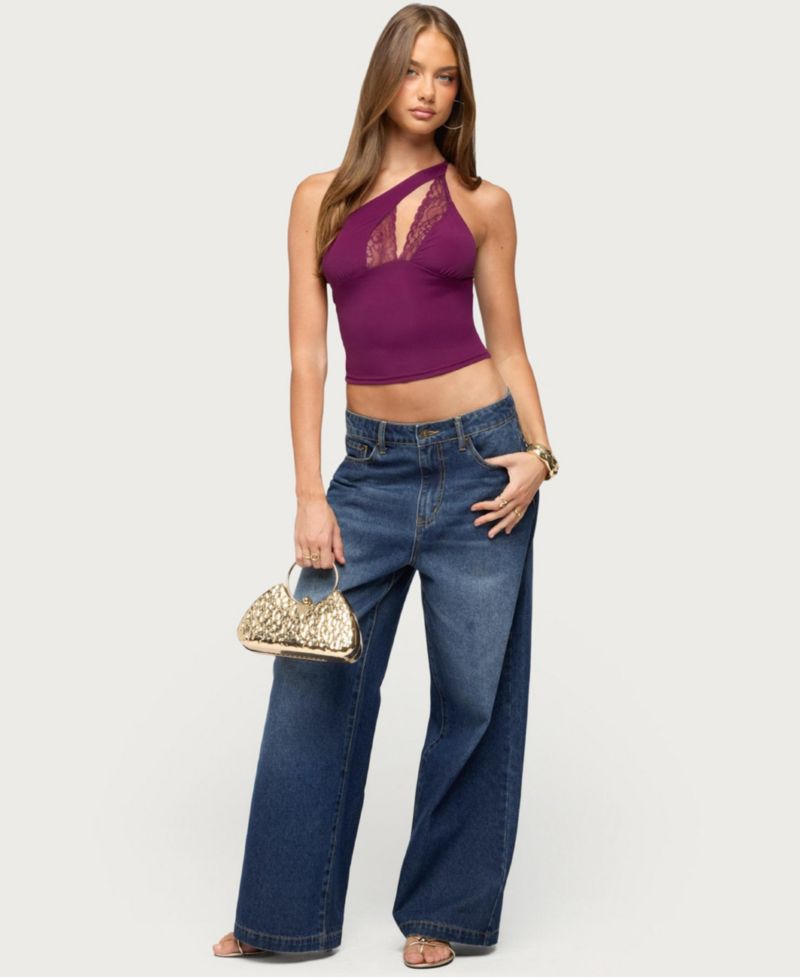 Women's One Shoulder Peekaboo Lacey Cutout Top