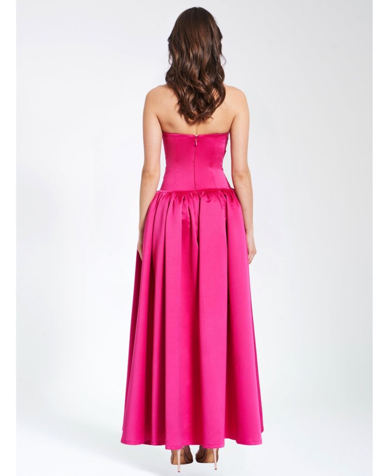 Women's Walterina Fuchsia Satin Strapless Drop Waist Corset Gown