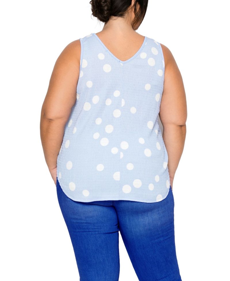 Plus Size Polka Dot Crinkle Knit Double V-Neck Tank