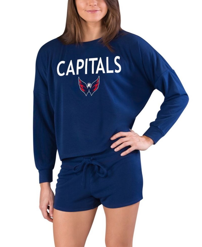 Women's Navy Washington Capitals Gather Long Sleeve Top & Shorts Set
