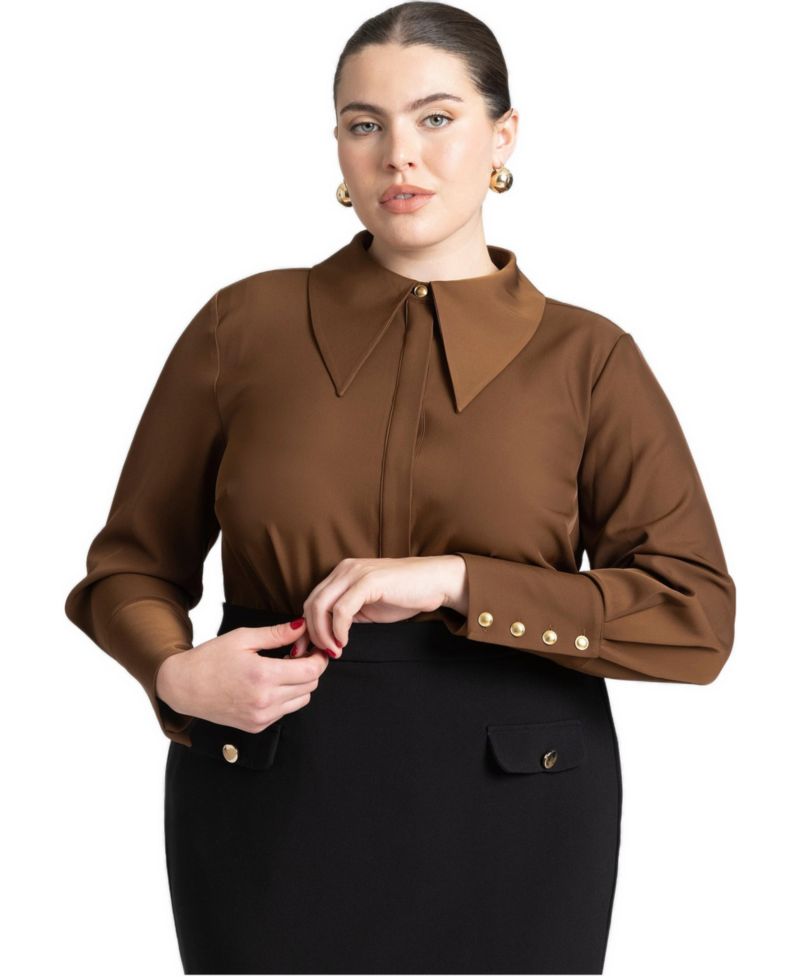 Women's Pointed Collar Button Up Shirt