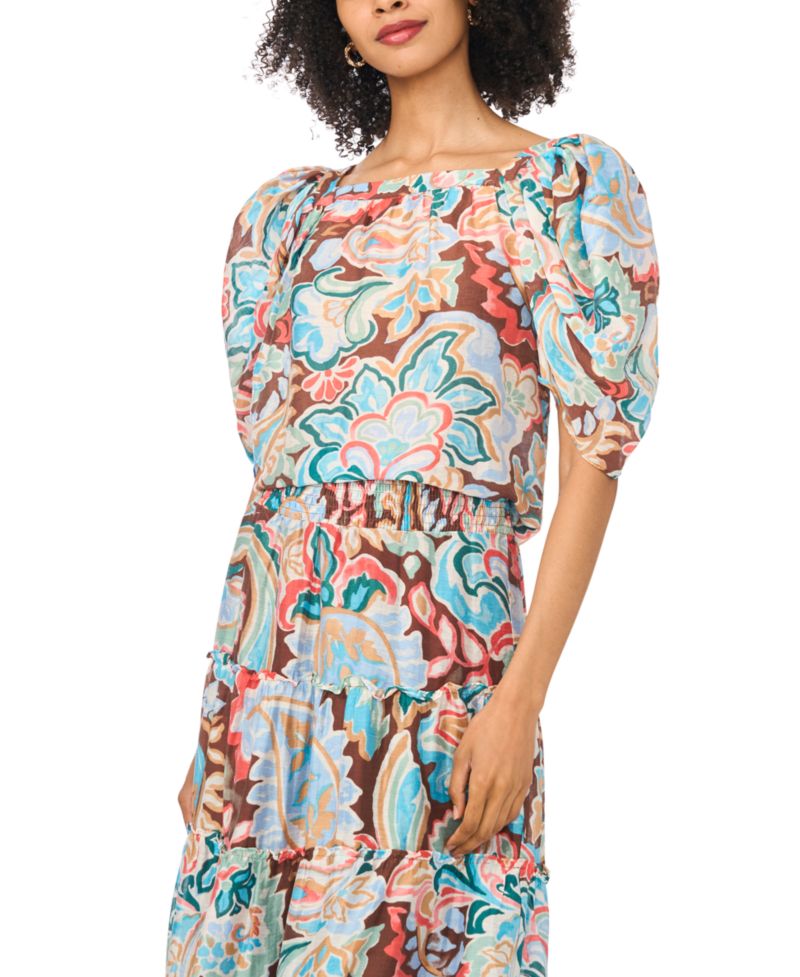 Women's Square Neck Puff-Sleeve Top