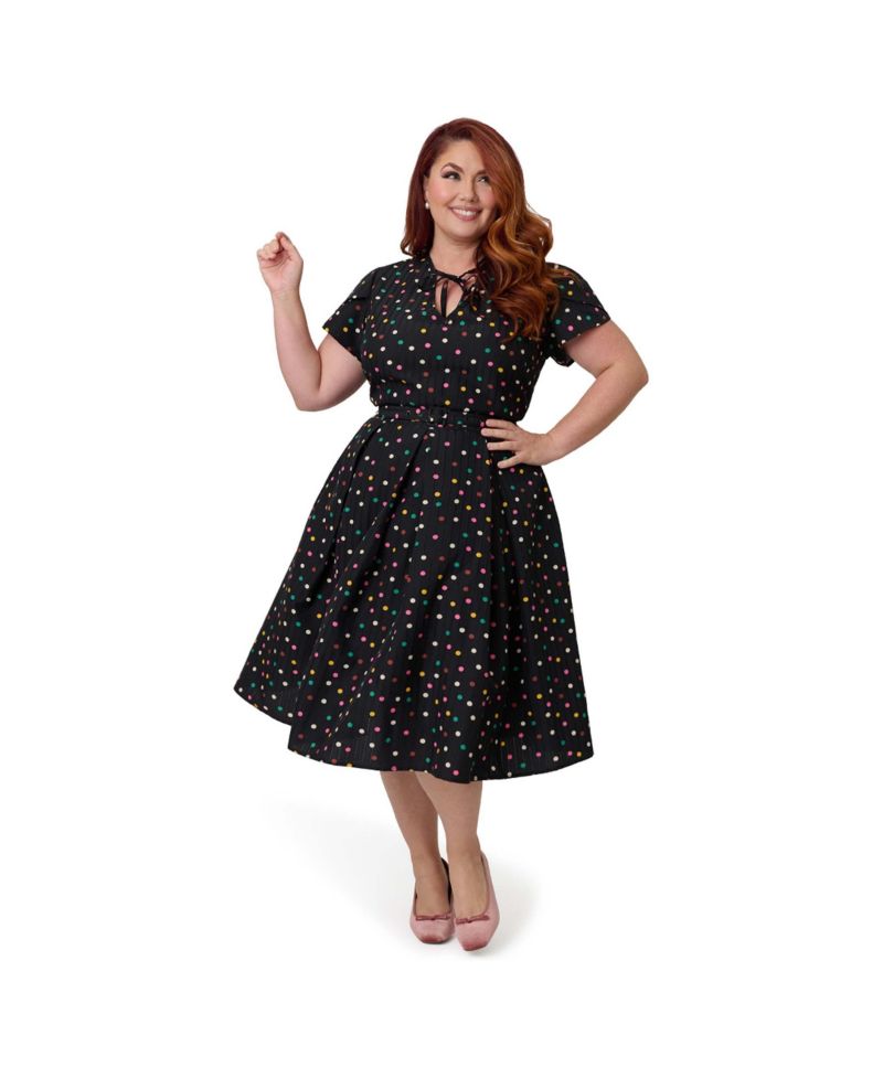 Plus Size Short Petal Sleeve Tie Neck Dahlia Swing Dress