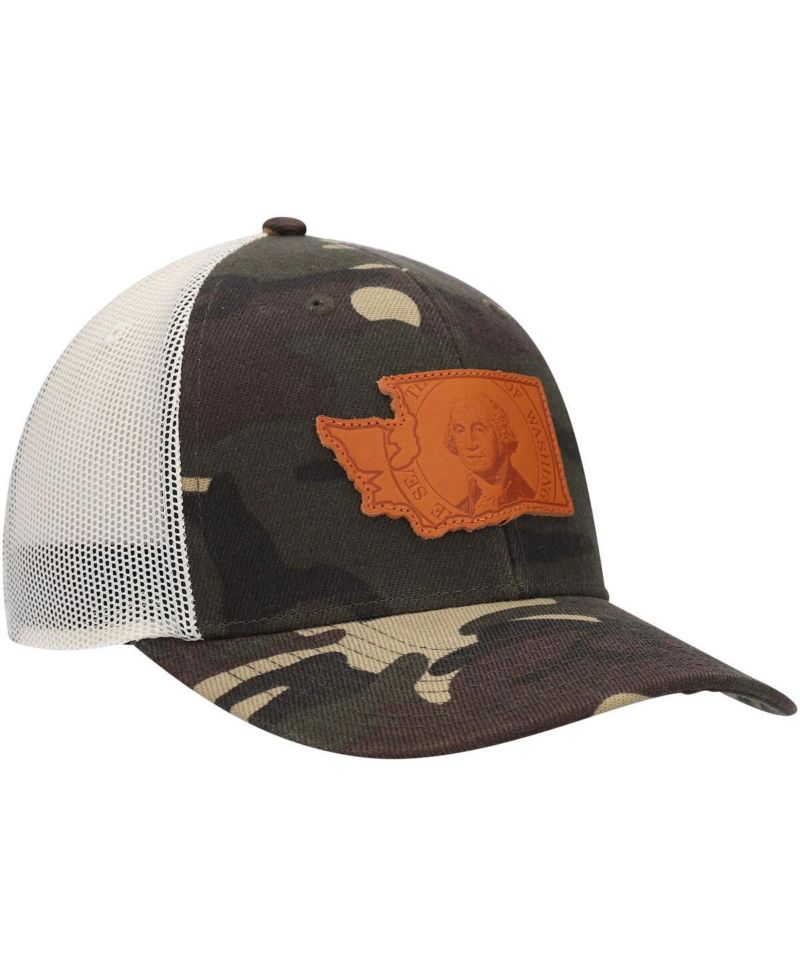 Men's Camo Washington Icon Woodland State Patch Trucker Snapback Hat